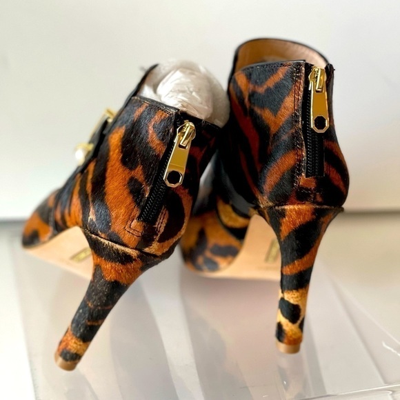 Women's Leopard Fur Ankle Bootie Stiletto Platform Pumps Heels Open Toe, Sz 6.5M - Picture 3 of 10